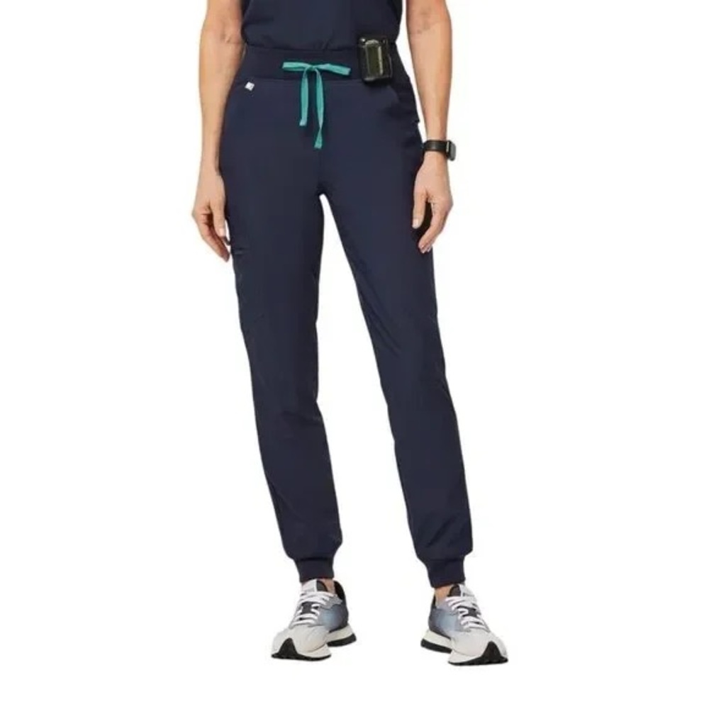 Figs Navy Track Joggers with Teal Drawstring